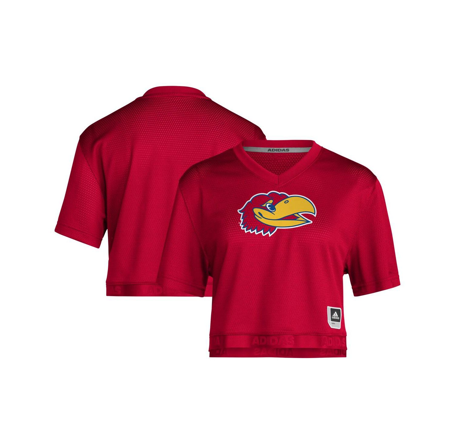 Women's Red Kansas Jayhawks Primegreen V-Neck Cropped Jersey