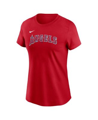 Women's Mike Trout Red Los Angeles Angels Fuse Name Number T-Shirt