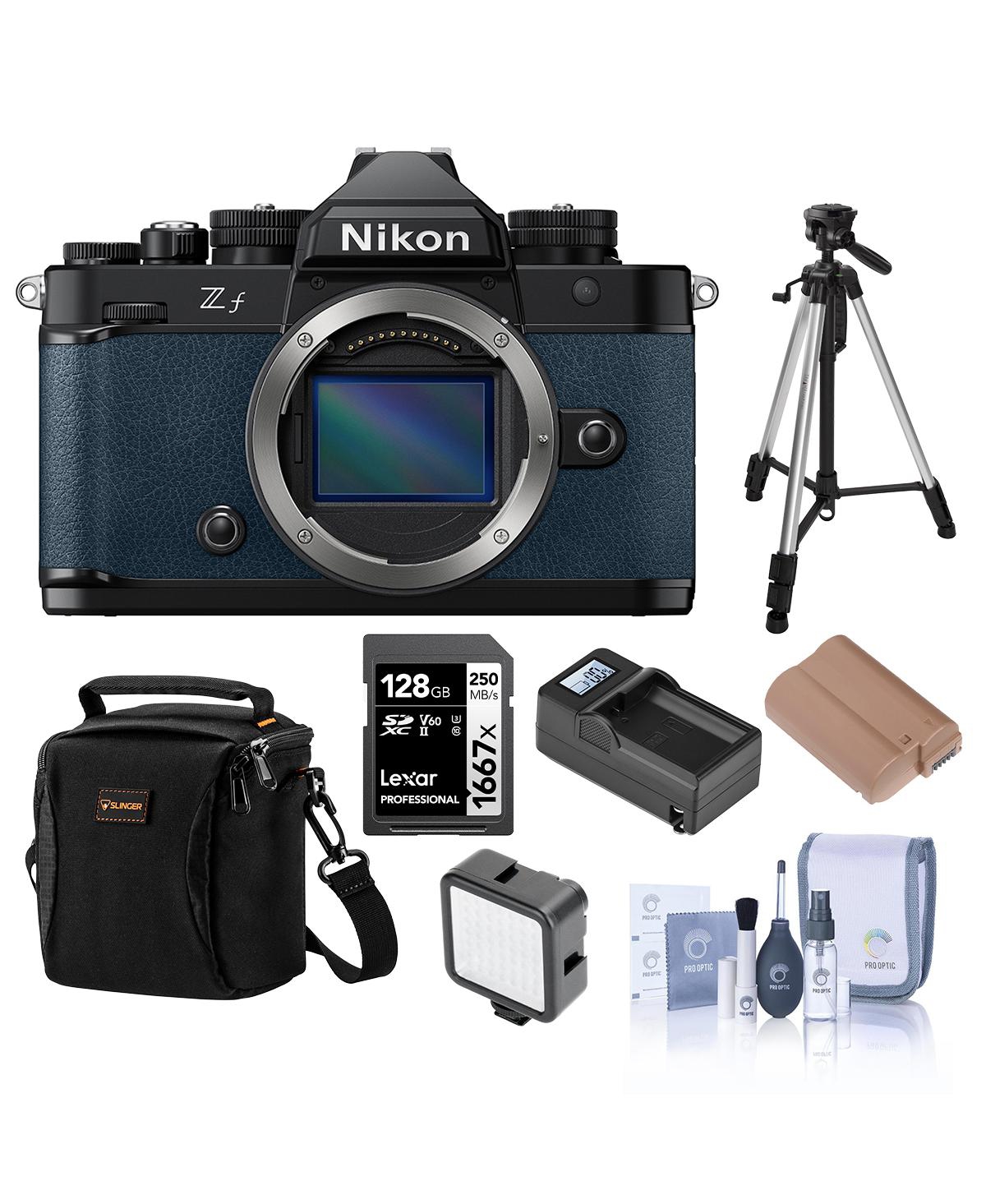Nikon Z f Mirrorless Camera, Blue, Bundle with 128GB Memory Card, Shoulder Bag, En-EL15c Battery, Smart Charger Plate, Smart Charger Base, W49 Light,