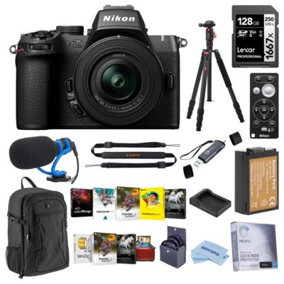 Z50II Mirrorless Camera with NIKKOR Z DX 16-50mm f/3.5-6.3 VR Lens, Bundle with Tripod, Microphone, 128GB Memory Card and 46mm Filter Kit