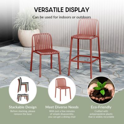 29.5" Outdoor Modern Plastic Patio Bar Height Stools (Set of 2)