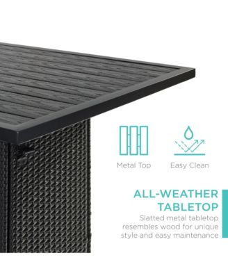 5-Piece Patio Wicker Bar Set w/ Built-In Bottle Opener, Hidden Storage Shelf, 4 Stools