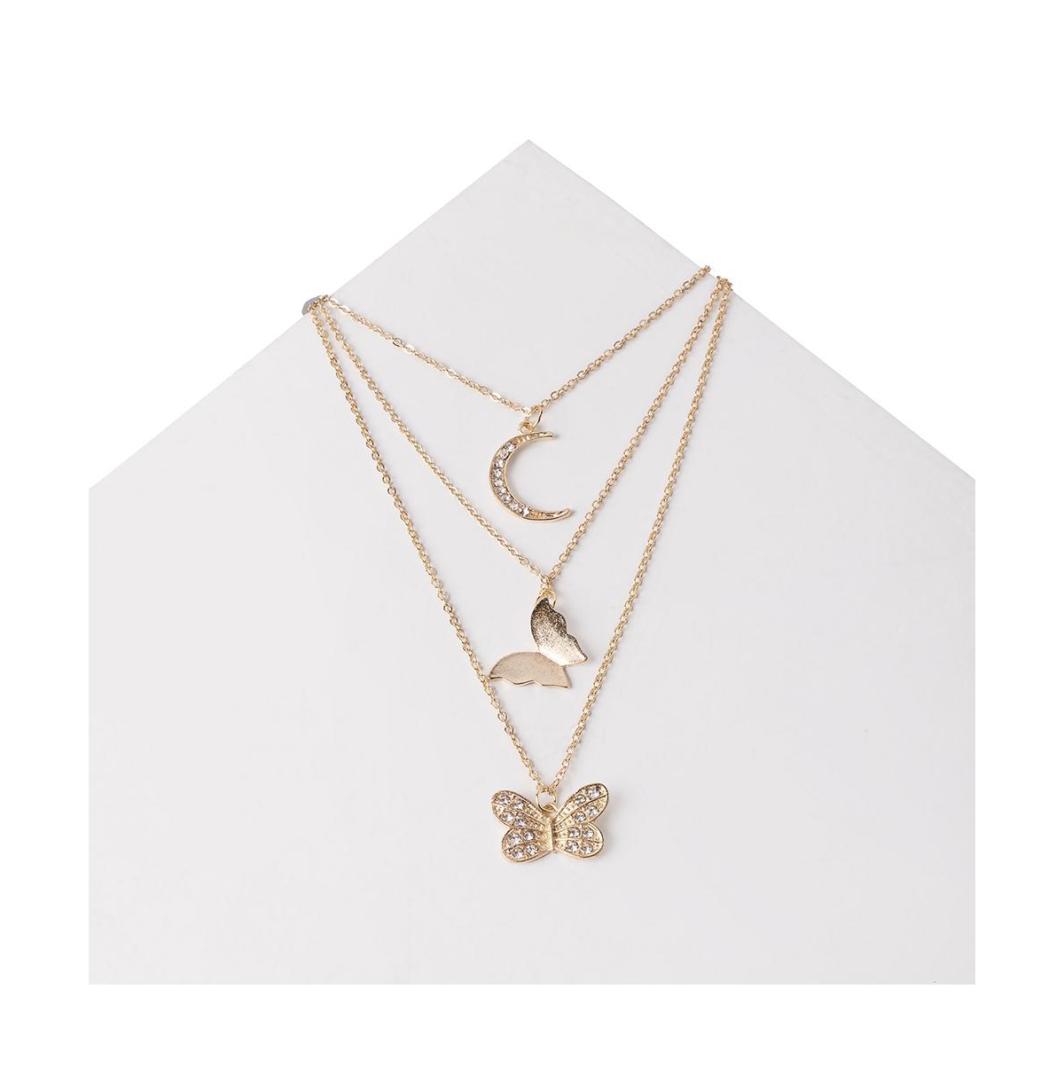 Sohi Women's Gold Plated Designer Stone Multi-layer Necklace In Gold