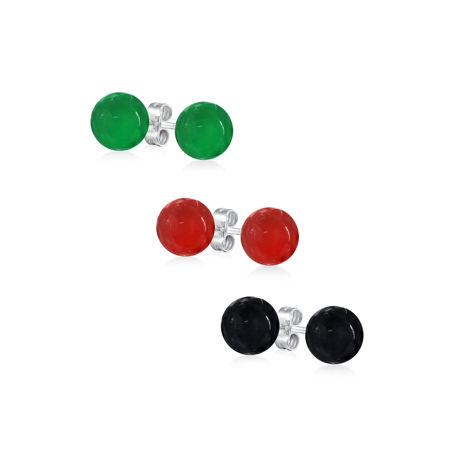 Lapis, Turquoise, Onyx Bead Ball Stud Earrings Sterling Silver (3 Set)