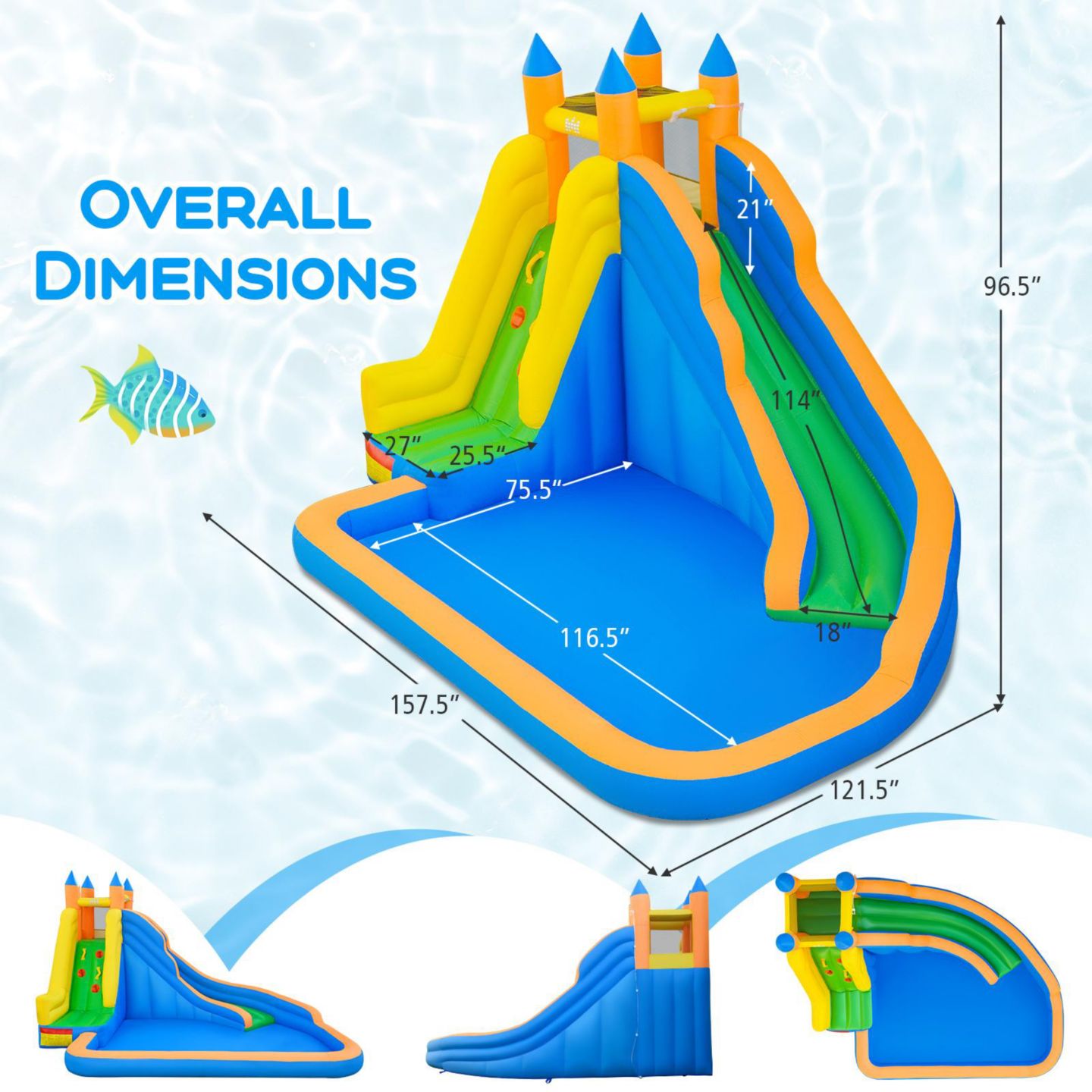 Детская игрушка Costway Mighty 13' x 10' x 8' Oxford Cloth Water Slide Bounce House with Splash Pool, Up to 3 Players, Ages 3-10 — фото 2