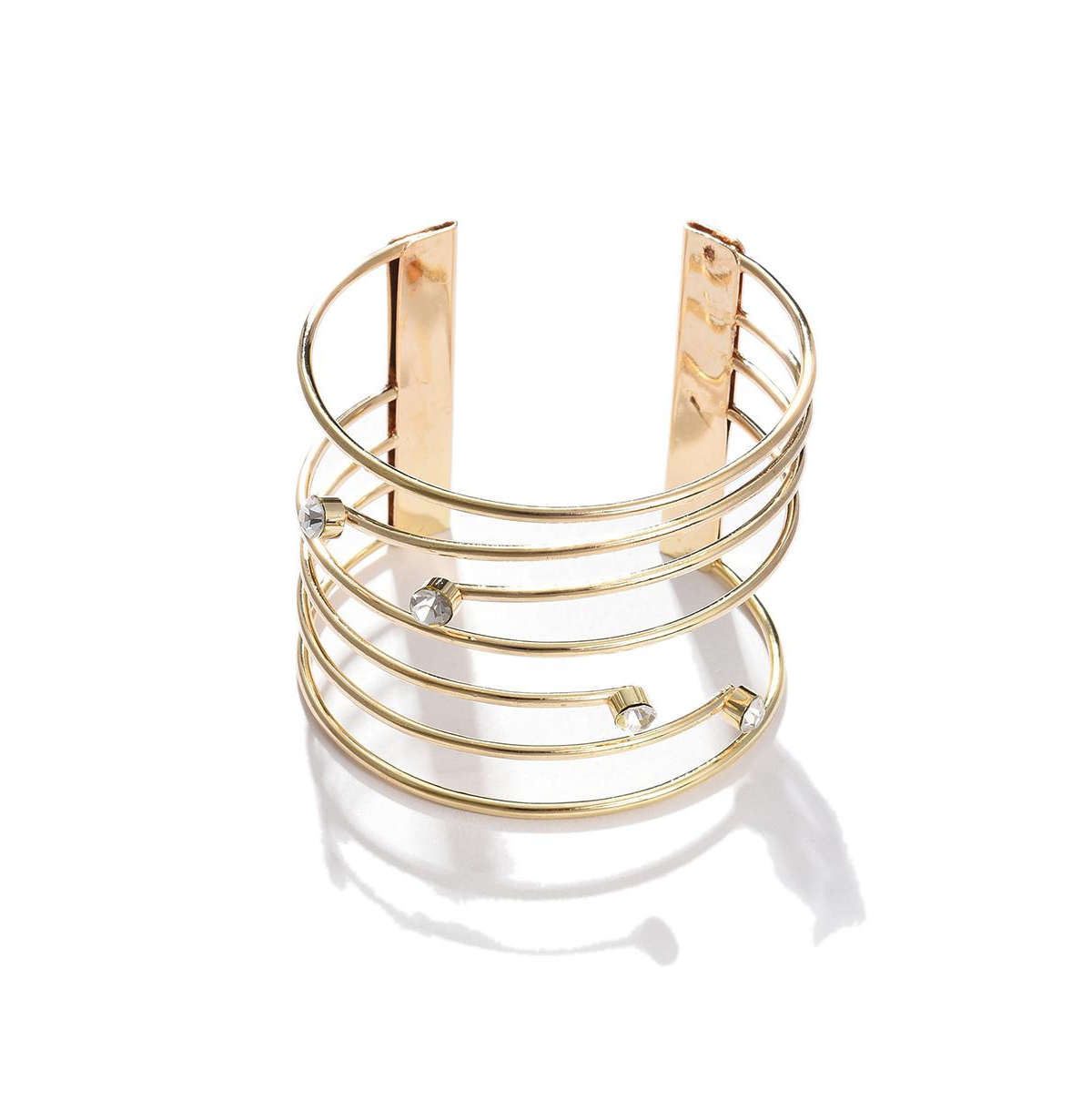 Women's Lined Stone Cuff Bracelet - Gold