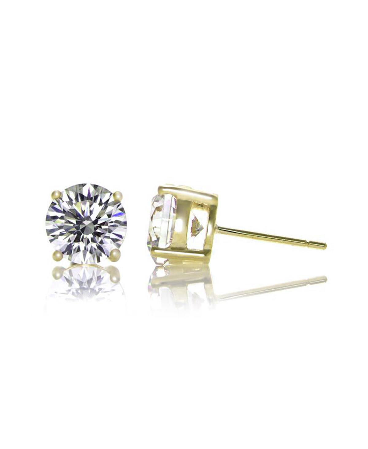 Classic with 7MM Cubic Zirconia Stud Earrings. - Gold