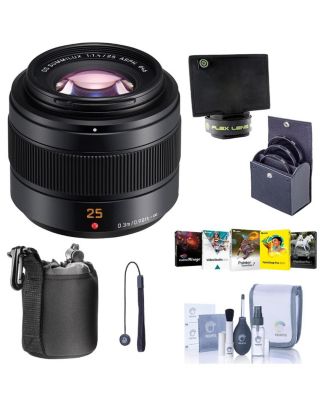 Lumix G Leica DG Summilux II 25mm f/1.4 Aspherical Lens for Micro Four Thirds, Bundle with 46mm Filter Kit, Lens Case, Flex Lens Shade