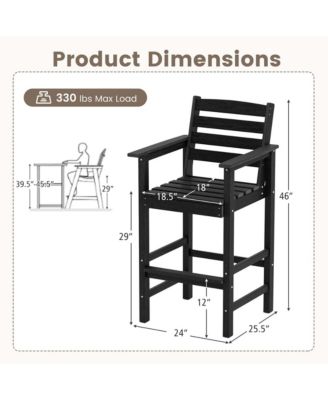 Patio Adirondack Bar Chairs Set of 2 with Wide Armrests & Footrest Backrest