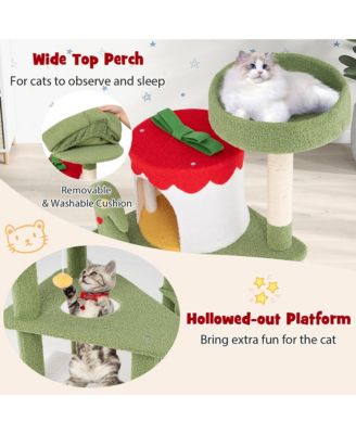 61'' Tall Christmas Cat Tree w/ Sisal Scratching Posts Plush Perch & 2 Condos