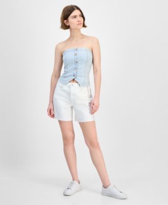 Women's Button-Front Smocked-Back Tube Top, Exclusively at Macy's 