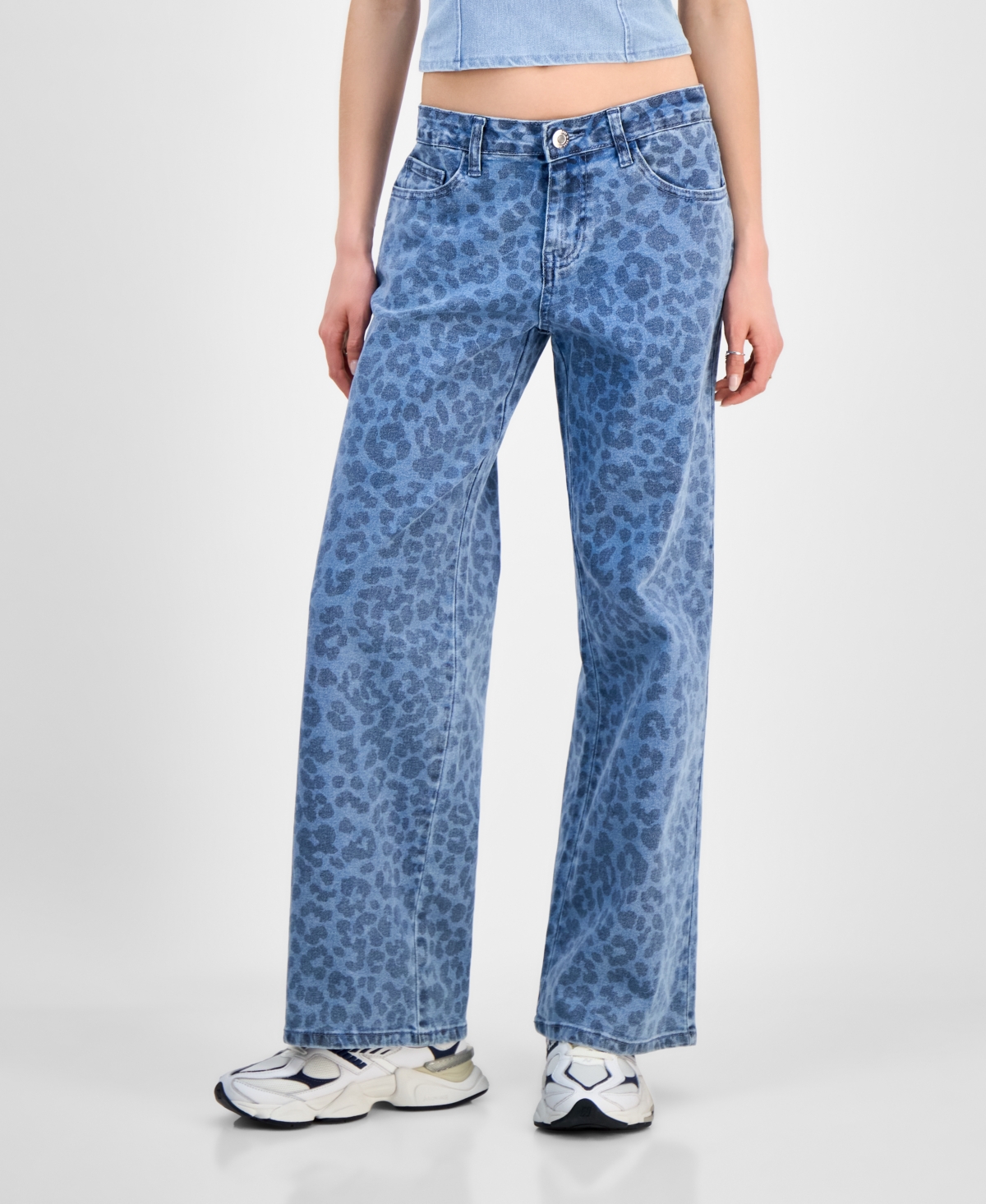 GOGO JEANS JUNIORS' TONAL LEOPARD-PRINT WIDE-LEG JEANS 