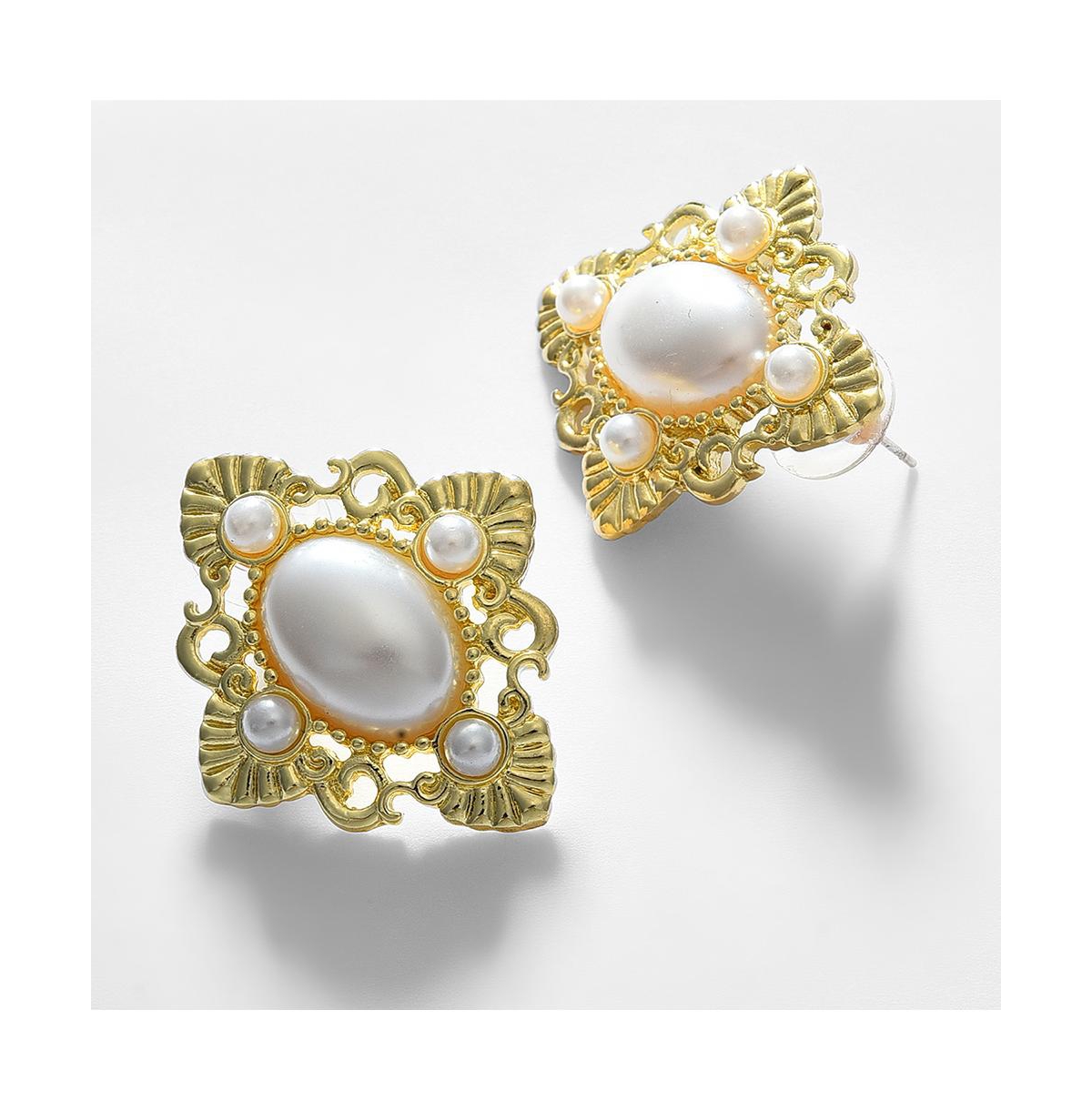 Sohi Gold Color Gold Plated Pearl Beaded Earring For Women's In White