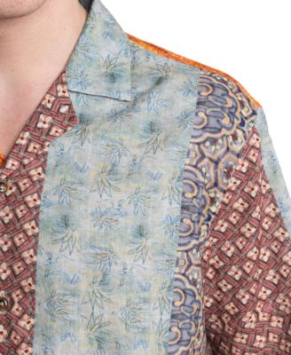 Men's Slim Fit Short Sleeve Multi-Pattern Button Front Camp Shirt