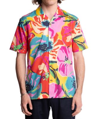 Paisley & Gray - Men's Slim Fit Short Sleeve Floral Print Button Front Camp Shirt