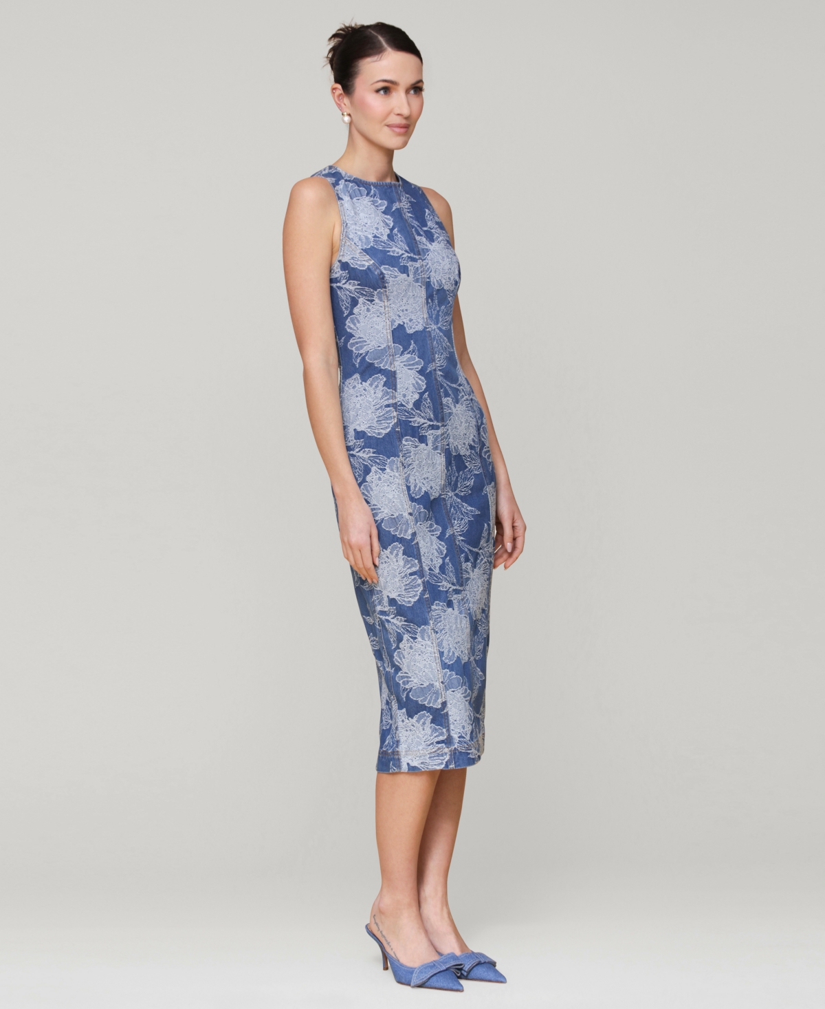 Avec Les Filles Women's Embroidered Floral Denim Midi Dress