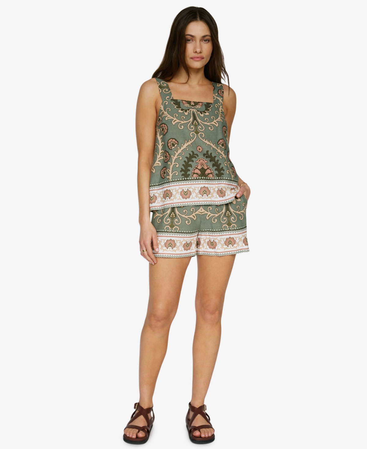Women's Button-Front Relaxed Tank Top - Mezzo Sage