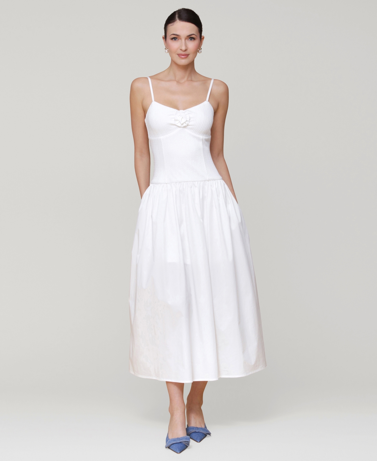 Shop Avec Les Filles Women's Rosette-trim Drop-waist Midi Dress