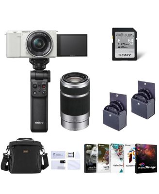 Sony ZV-E10 Mirrorless Vlog Camera with 16-50mm Lens, Black - Bundle with 55-210mm Lens, Vlogger Accessory Kit, Corel PC Software Kit, Shoulder