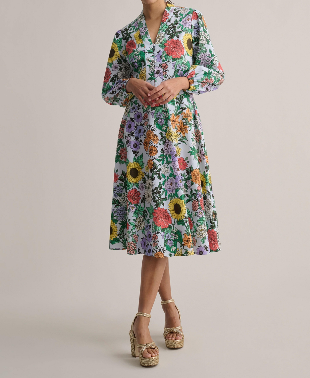 Women's Stretch Cotton Floral Lucia Dress - Blue