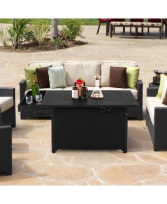 Outdoor Wicker Gas Fire Pit Propane Fire Table with Cover