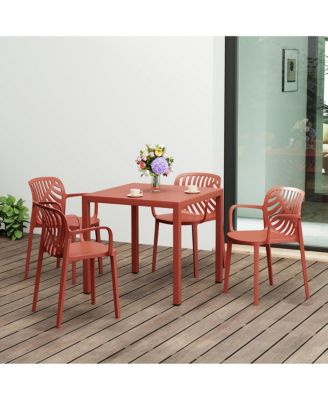 5-Piece Outdoor Square Dining Table Patio Set with Stackable Patio Dining Chairs
