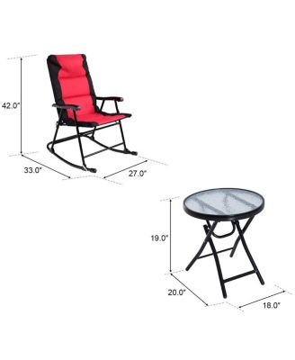 3 PCS Outdoor Folding Rocking Chair Table Set Bistro Sets Patio Furniture