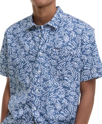 Men's Jackstone Short Sleeve Button-Front Leaf Print Shirt