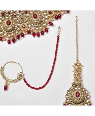Women's Gold Plated Kundan Beaded Jewellery Set