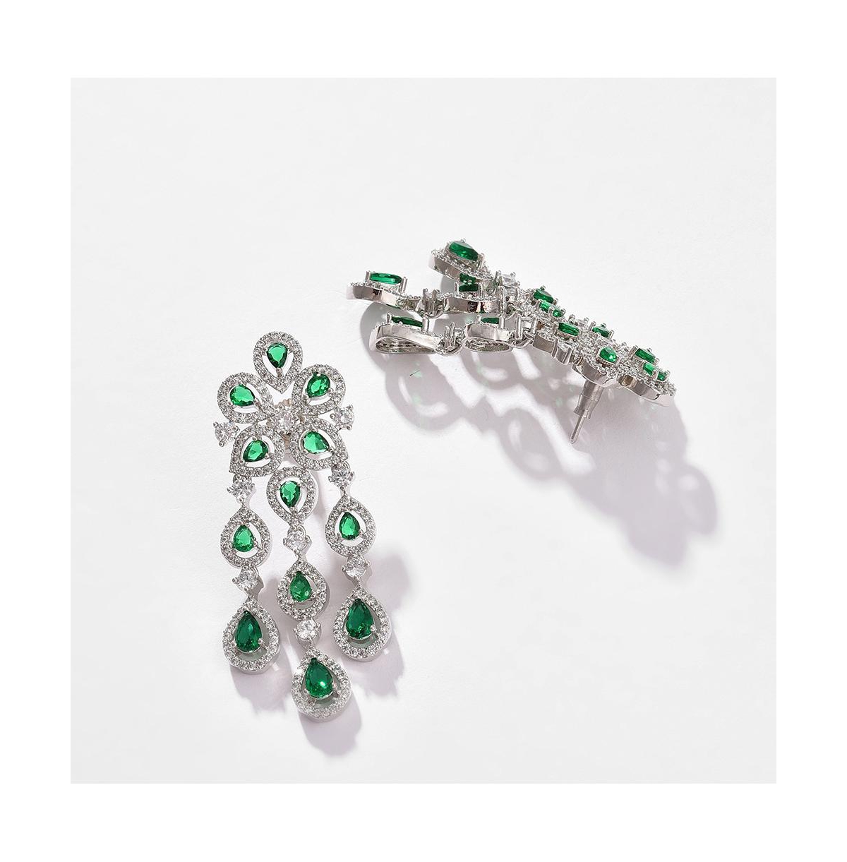 Sohi Women's Silver Plated Designer Stone Jewellery Set In Green