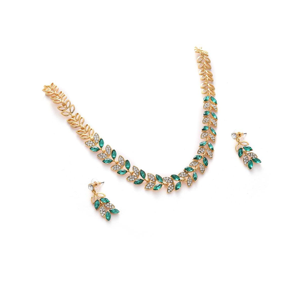 Sohi Women's Gold Plated Designer Stone Jewellery Set In Green