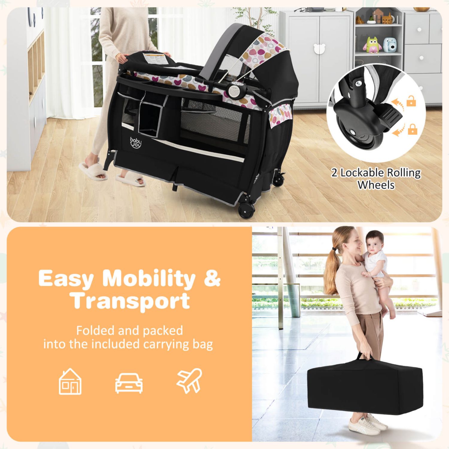Pack Play Baby Diaper Changing Table 4 in 1 Foldable with Mattress