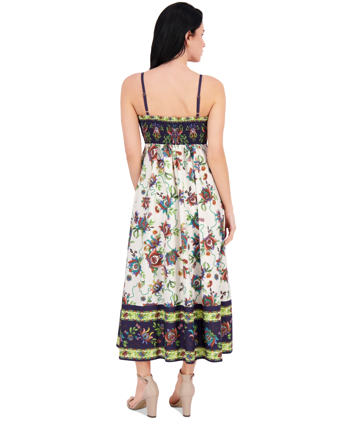 Siena Plus Size Square-neck Border-print Maxi Dress In White