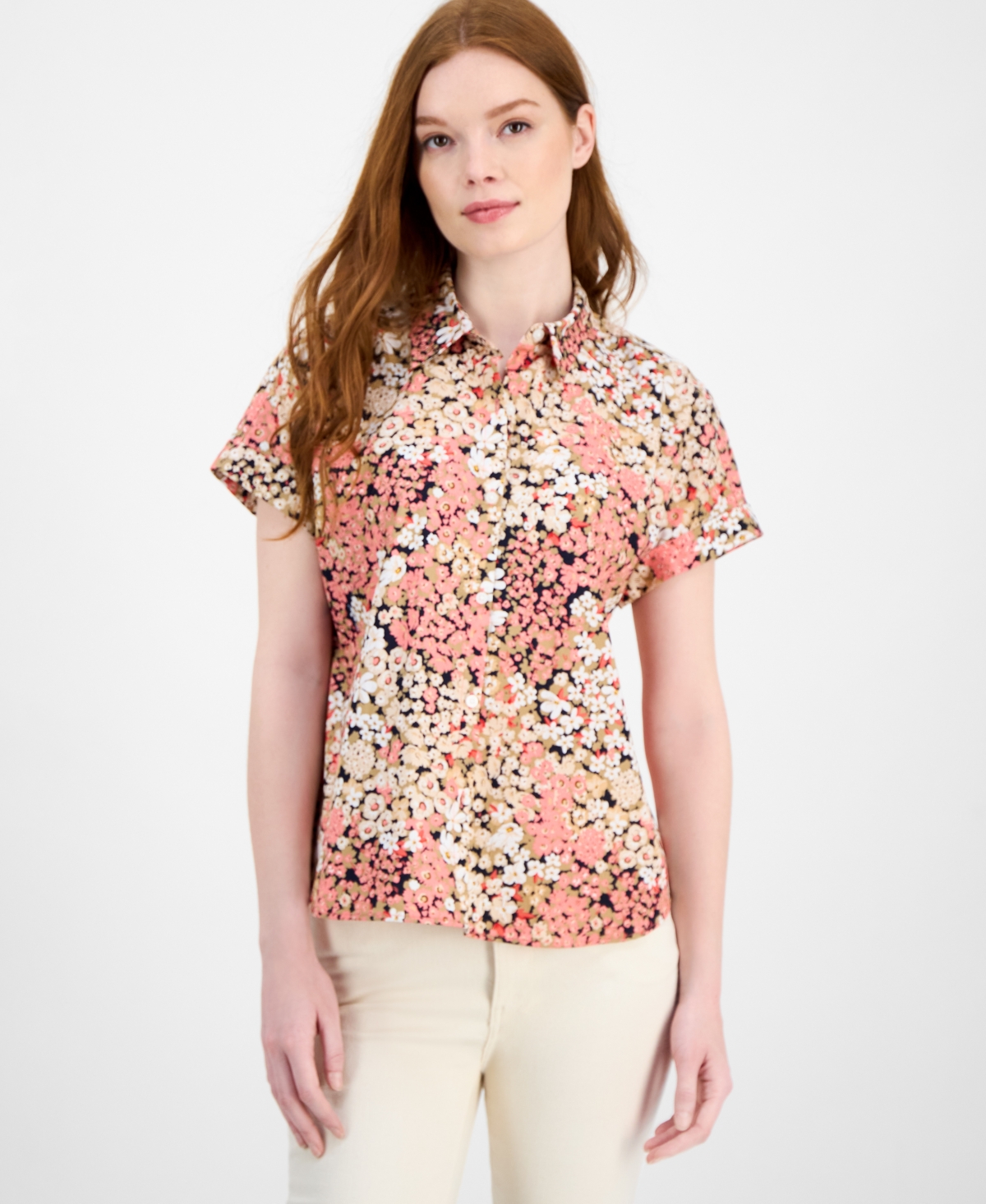 Tommy Hilfiger Women's Floral-Print Cotton Modern Camp Shirt - Coralie Multi