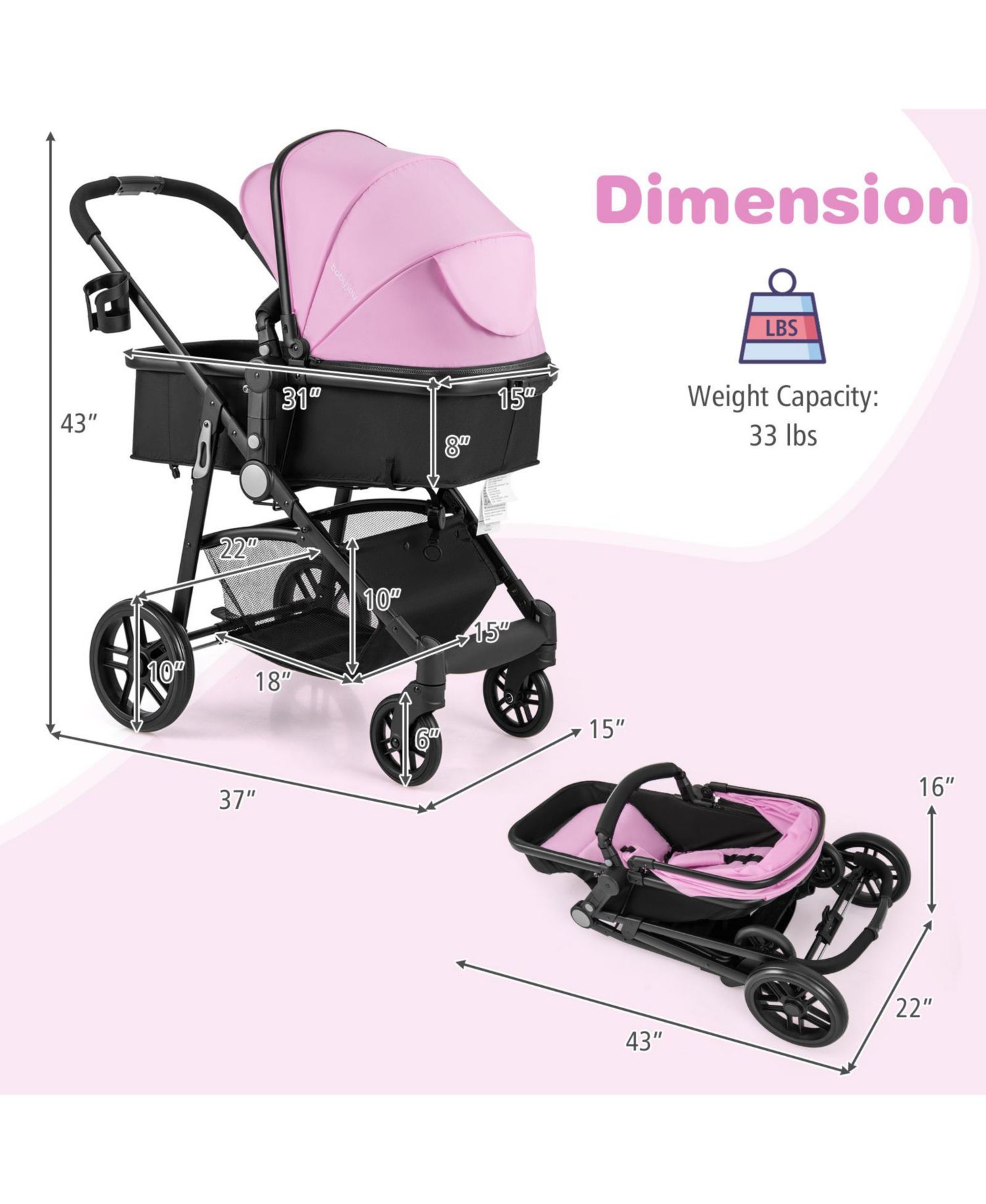 Baby 2 In1 Foldable Stroller Travel Newborn