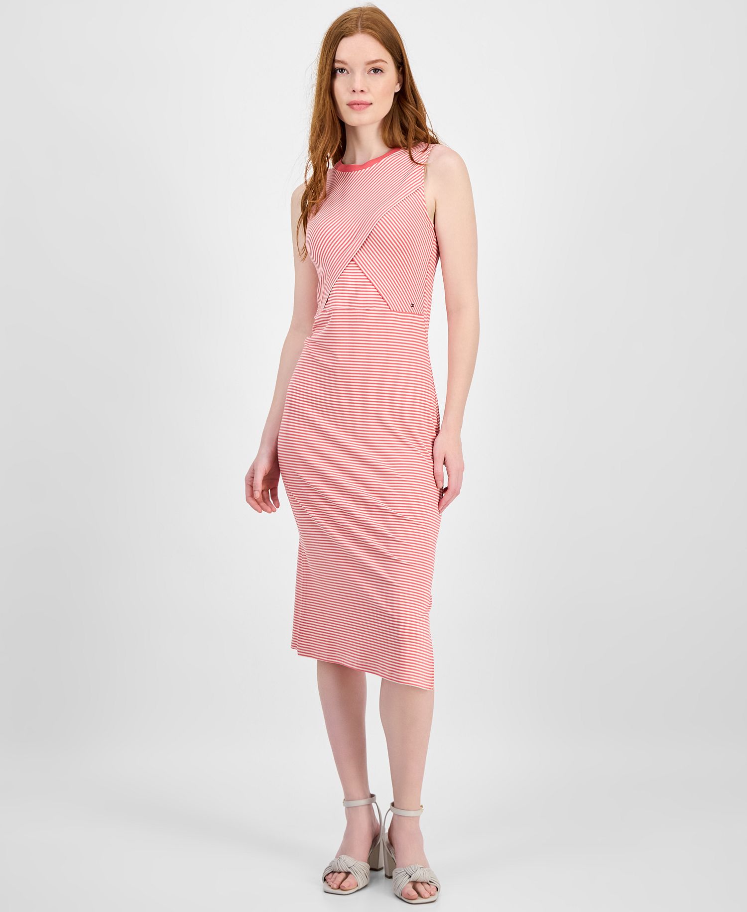 Tommy Hilfiger Women's Striped Crossover Midi Dress (Coralie Multi)