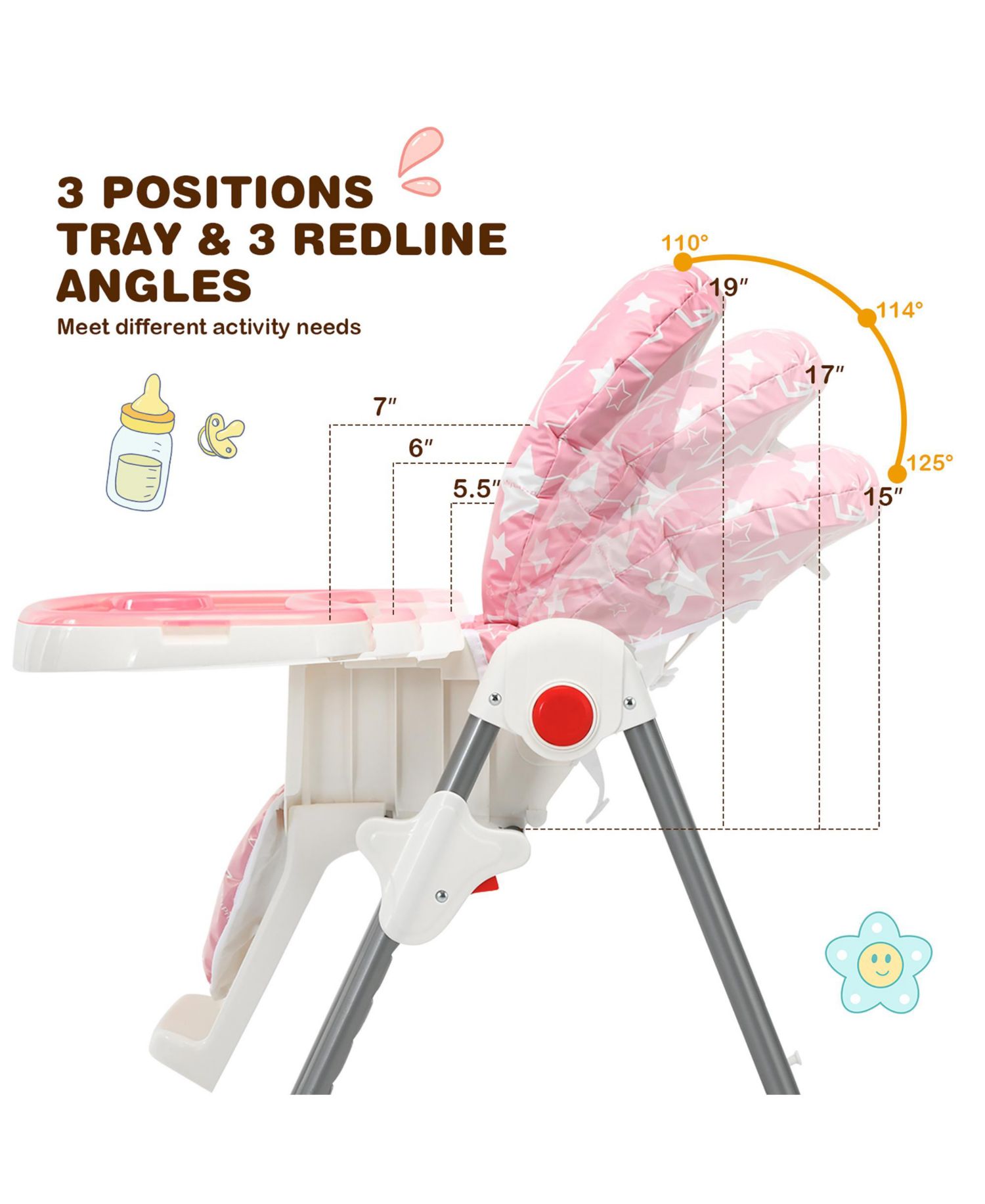 Toddler Folding High Chair Dining Chair w/ 6-Level Height Adjustment