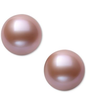 Pearl Earrings, 14k Gold Cultured Freshwater Pearl Stud Earrings (10mm) (Also Available in Pink Cultured Freshwater Pearl)