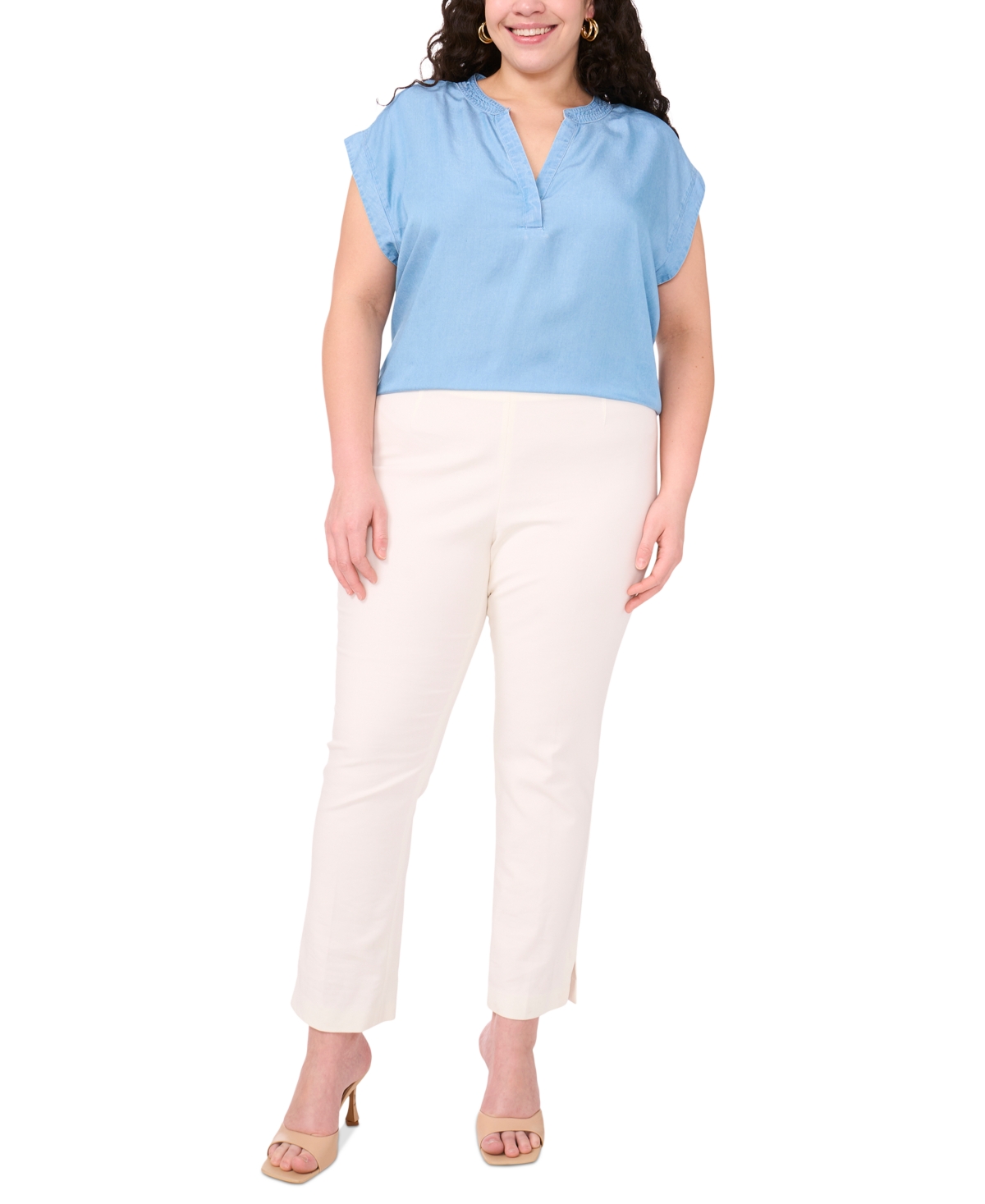 Vince Camuto Plus Size Split-neck Extended-shoulder Top
