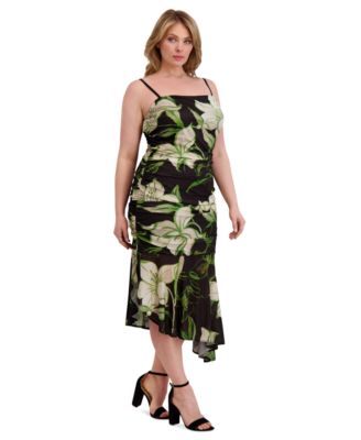 Plus Size Ruched Asymmetric-Hem Midi Dress