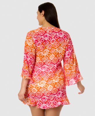 Plus Size Printed Flounce Tunic Swim Cover-Up
