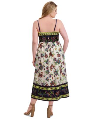 Plus Size Square-Neck Border-Print Maxi Dress