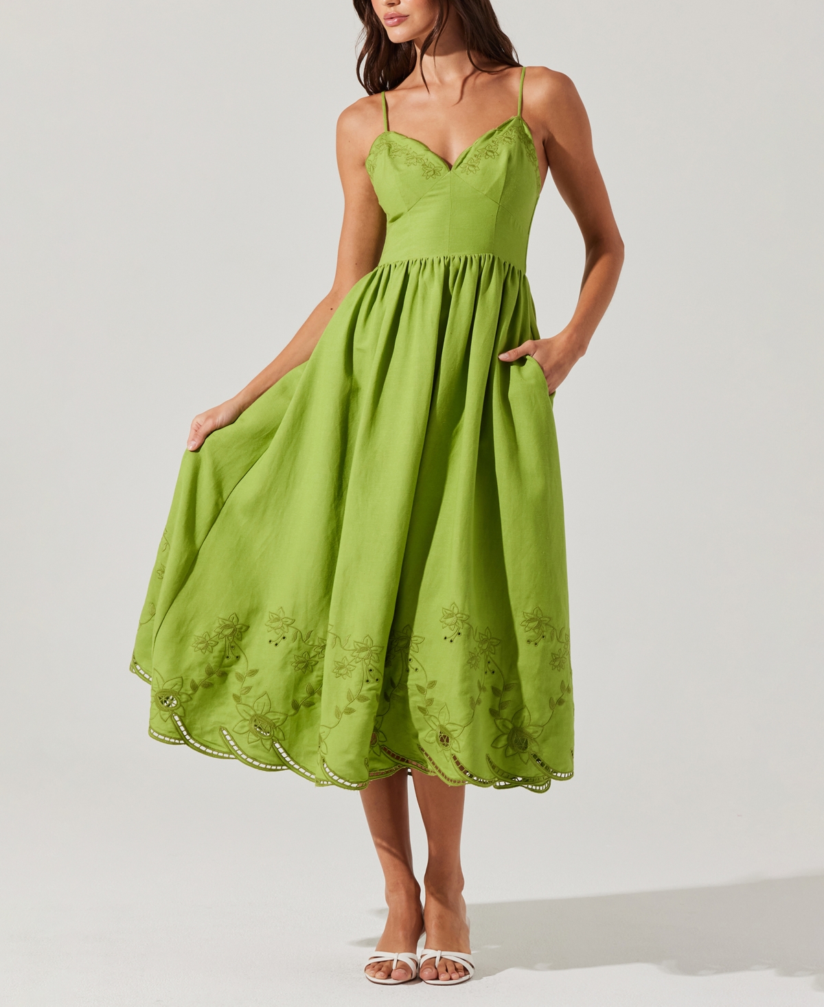 Astr The Label Kaidi Ramie Blend Midi Sundress In Green
