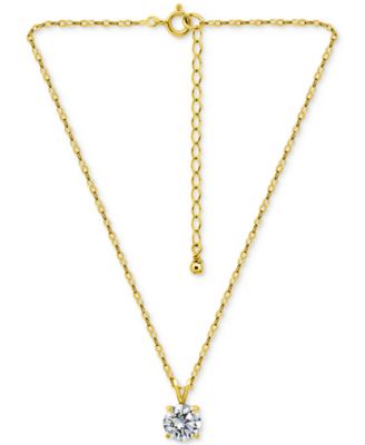 Cubic Zirconia Solitaire Pendant Necklace in 18k Gold-Plated Sterling Silver (also in Sterling Silver), 16" + 2" extender, Exclusively at Macy's