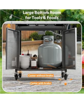 BBQ Gas Propane Grill 3 Burner Cast Iron Flat Grill Griddle Combo with Side Burner Stainless Steel 34000 BTU for Outdoor Cooking Backyard Barbecue