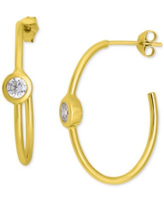 Cubic Zirconia Bezel Small Hoop Earrings, 0.75"