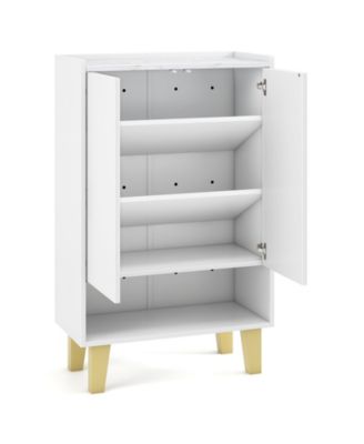 5-Tier Shoe Cabinet with Faux Marble Top – Flat Tilting Shelves for Shoes and Accessories Storage