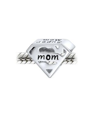 Set of 2 Mother's Day SUPER MOM and BFF Friendship Charm Bead Sterling Silver