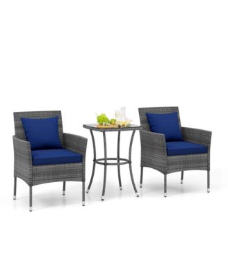 3 PCS Patio Furniture Set witn Cushioned Patio Chairs & Tempered Glass Coffee Table