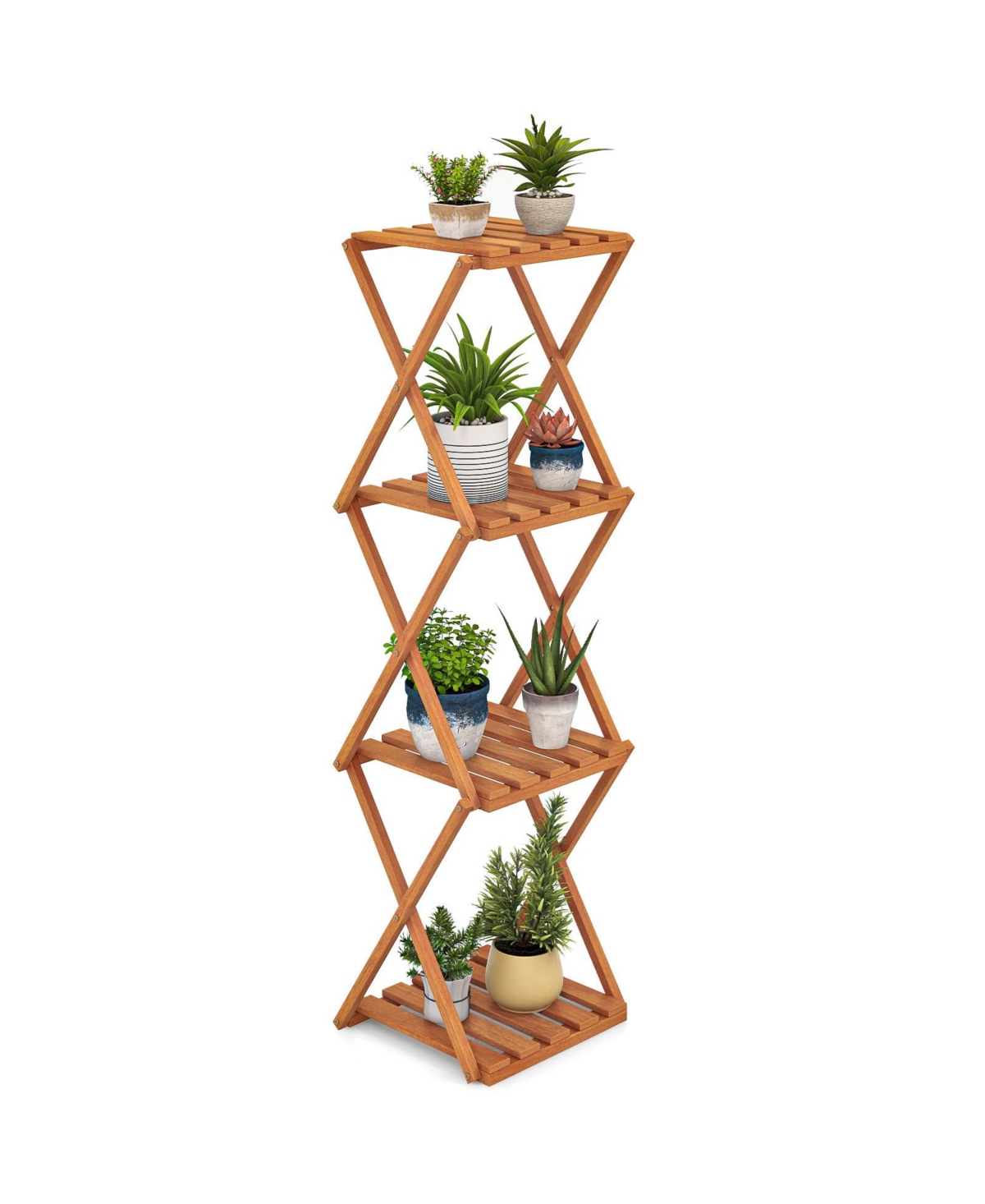 4-Tier Folding Plant Rack and Free Standing Shoe Rack &#x2013; Versatile Storage Organizer for Shoes and Plants - Natural